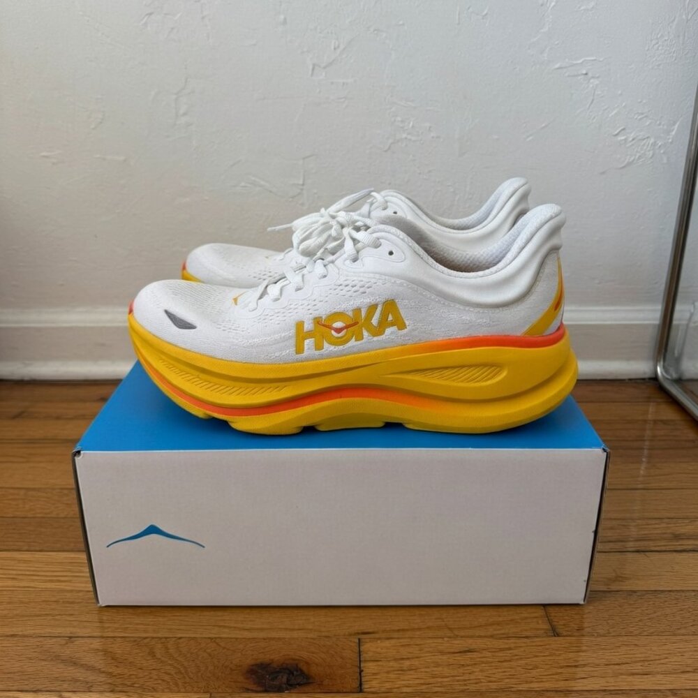 HOKA Bondi 9 Frost Sunflower White Men's Running Shoes Size 10.5 New 1162011-FNF
